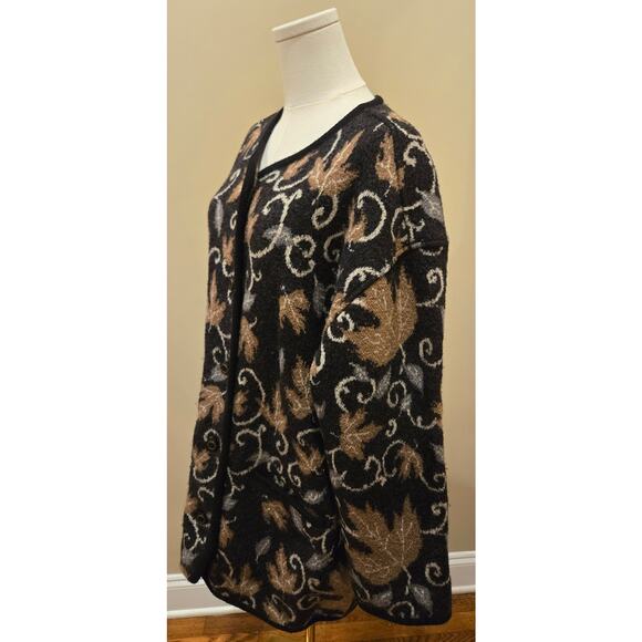TUNDRA Canada Vintage Fall Leaves Pure Virgin Wool Collared Cardigan Large Gray - Picture 2 of 9